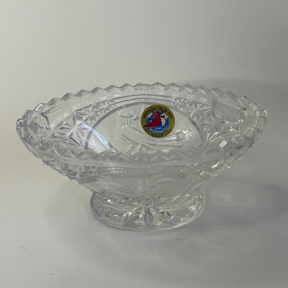 Vintage Byrdes Colkection clear Barvarian crystal oval footed trinket dish